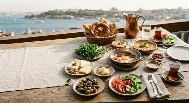 A breakfast table with a view, showing Türkiye’s morning culture