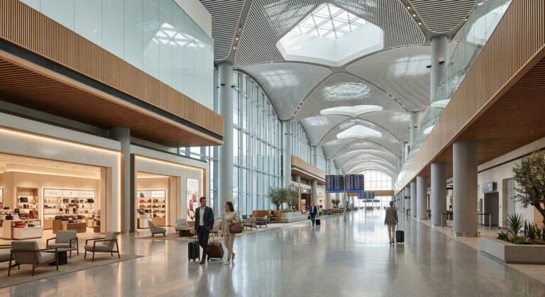 The interior of a modern airport in Türkiye, suggesting an easy start to the trip